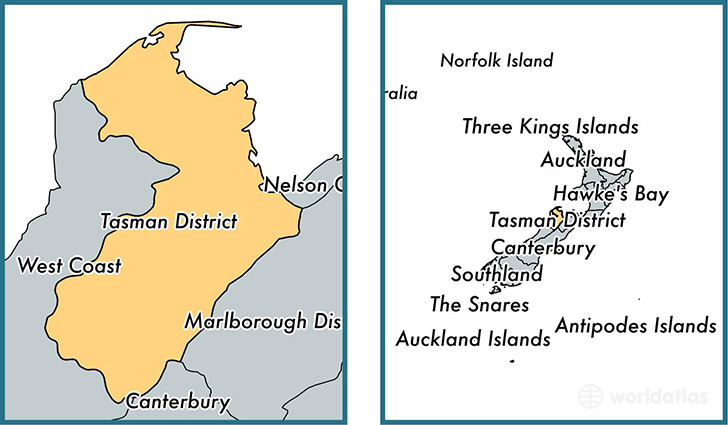 Location of unitary authority of Tasman District on a map