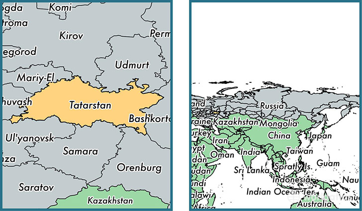 Location of republic of Tatarstan on a map