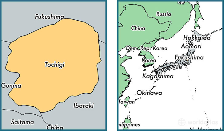 Location of prefecture of Tochigi on a map