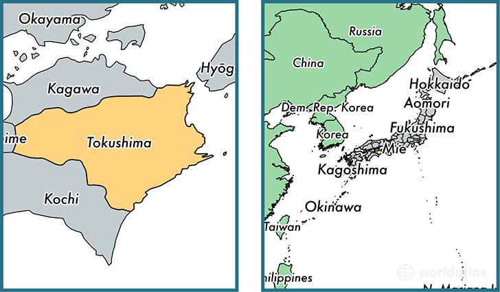 Location of prefecture of Tokushima on a map