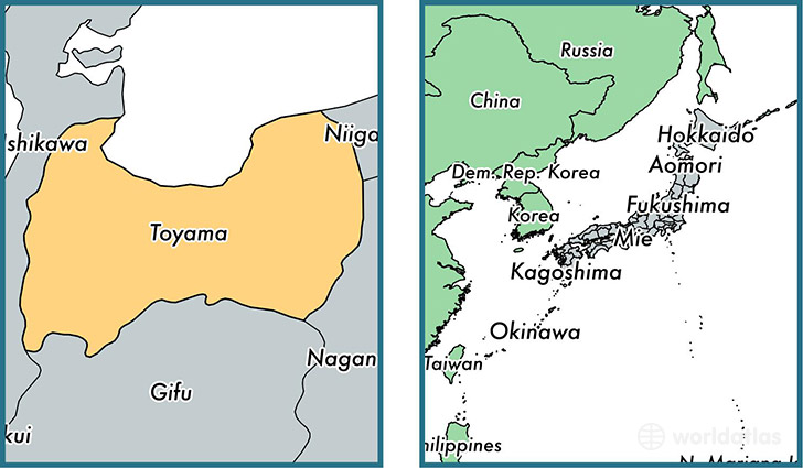 Location of prefecture of Toyama on a map