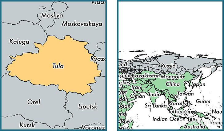 Location of administrative region of Tula Oblast on a map