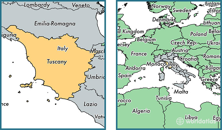 Location of region of Tuscany on a map