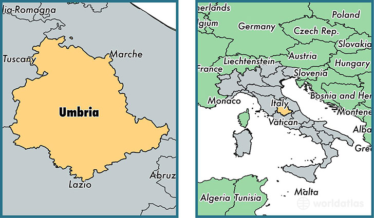 Location of region of Umbria on a map