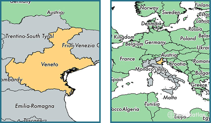 Location of region of Veneto on a map