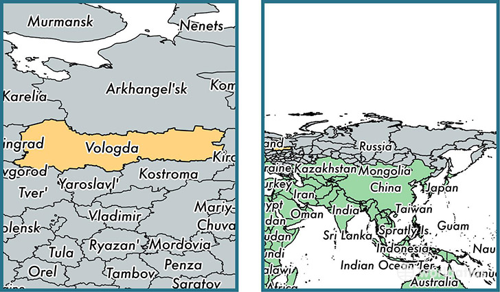 Location of administrative region of Vologda Oblast on a map