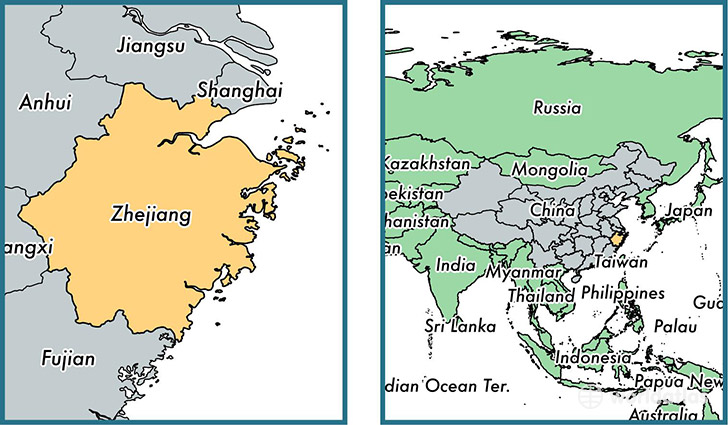 Location of province of Zhejiang on a map