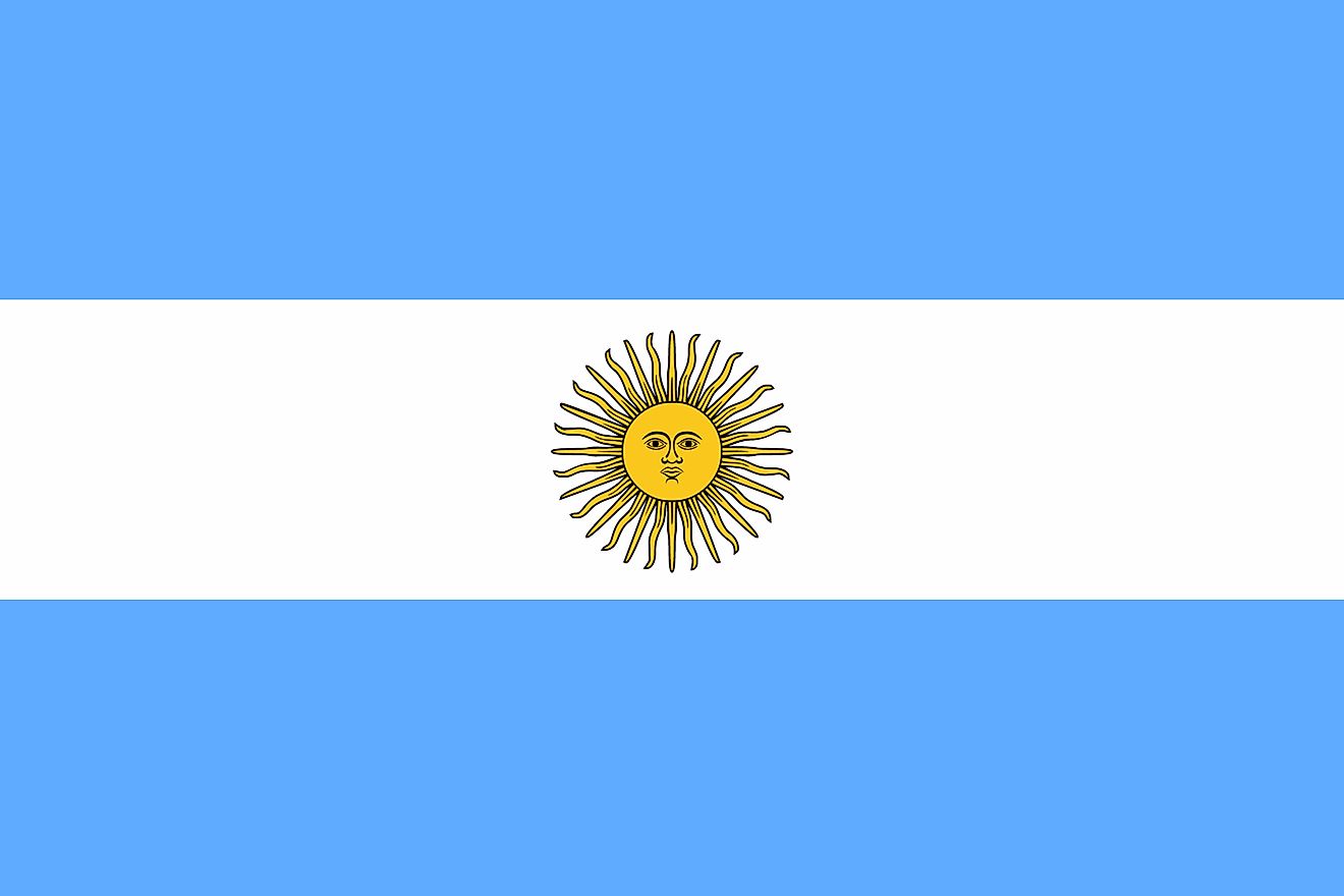 The Argentine Flag (La Bandera) has three equal horizontally-running bands of light-blue, white, and sky blue colors arranged from top to bottom.