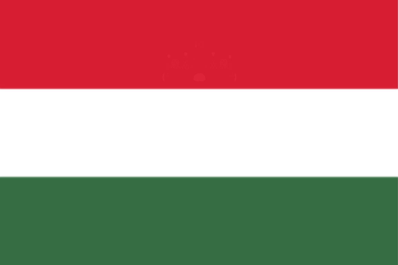 The national flag of Hungary is tricolor flag of red (top), white, and green equal horizontal bands.
