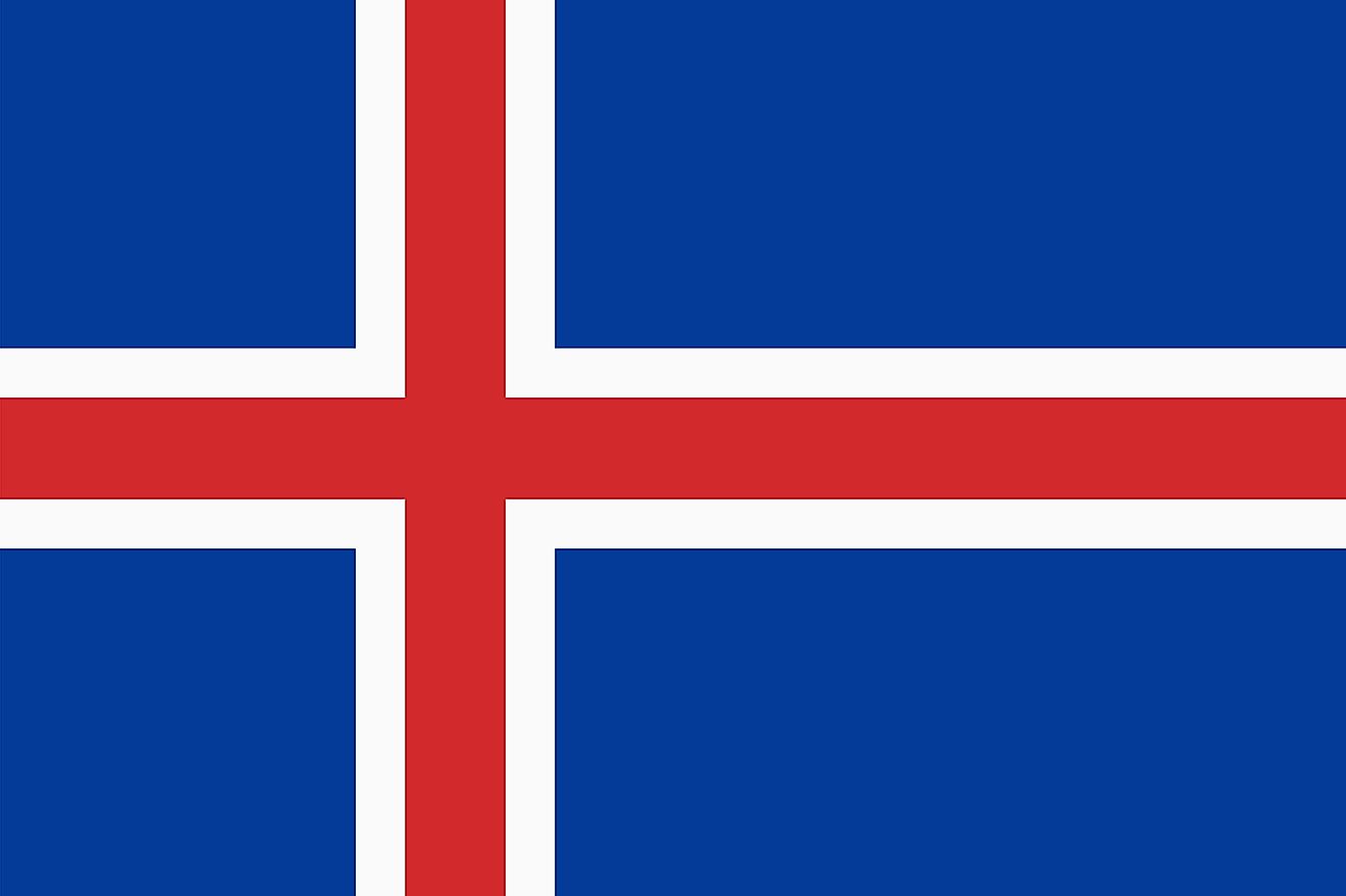 The flag of Iceland features a blue field with a red Nordic cross that has white edges and extends to the edges of the flag