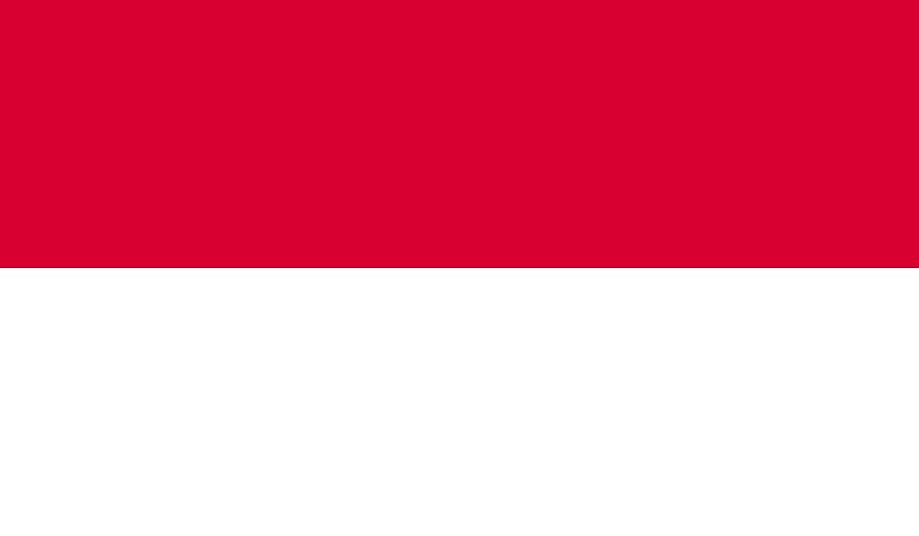 The flag of Monaco is a bicolor flag of Red (top) and white equal horizontal bands. 