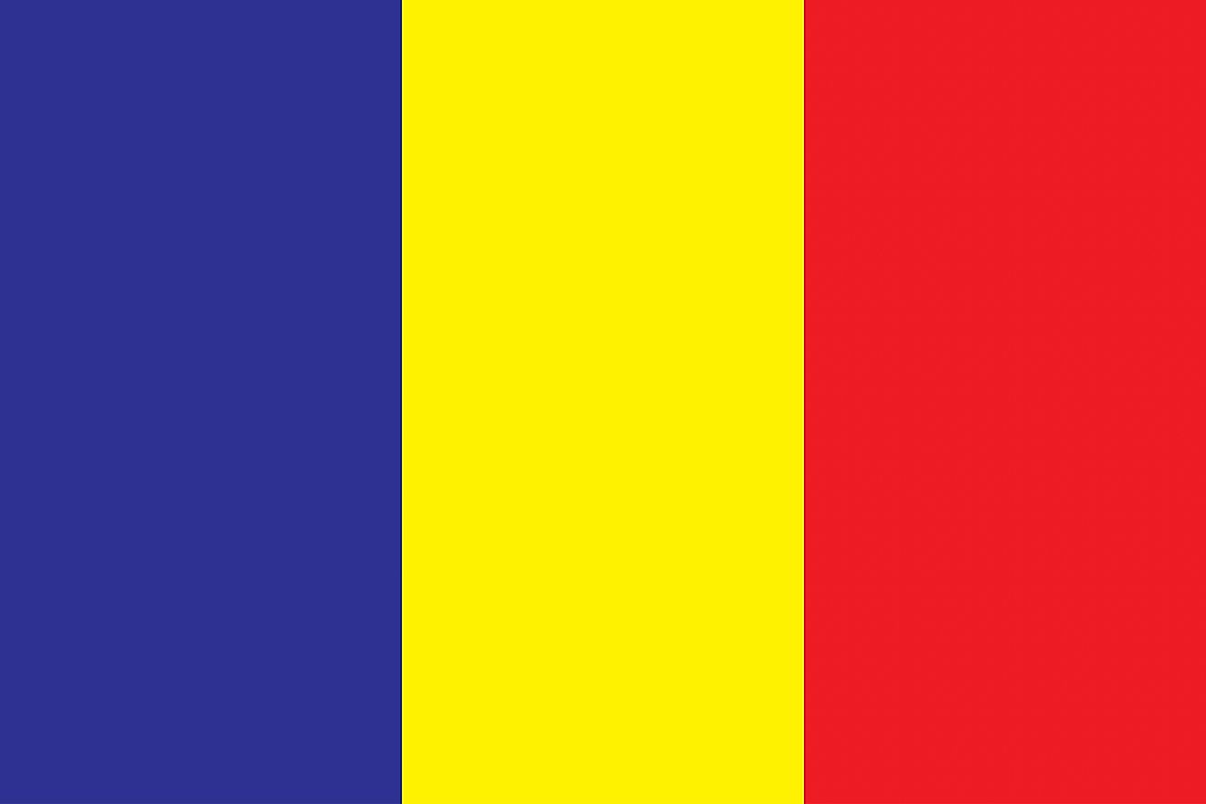 The National Flag of Chad features three equal vertical bands of blue (hoist side), gold, and red. 