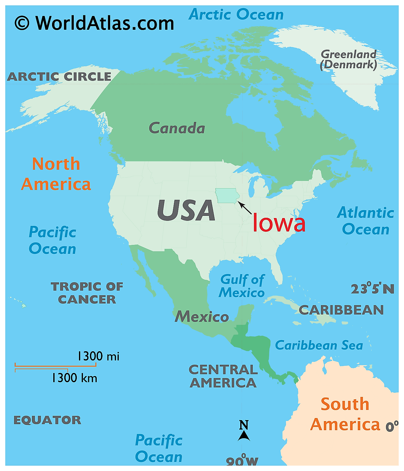 Map showing location of Iowa in the world.