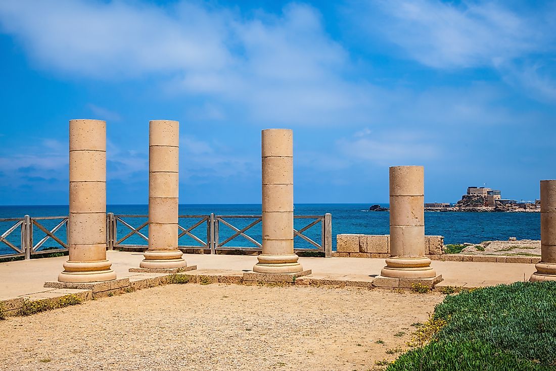 Ancient columns in Caesarea National Park. 