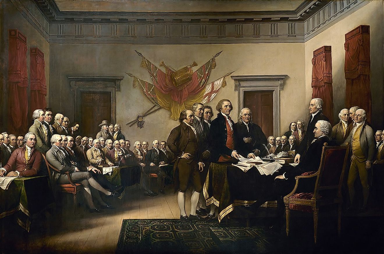 Declaration of Independence, an 1819 painting by John Trumbull depicting the Committee of Five presenting their draft to the Second Continental Congress on June 28, 1776. Image credit: John Trumbull / Public domain.