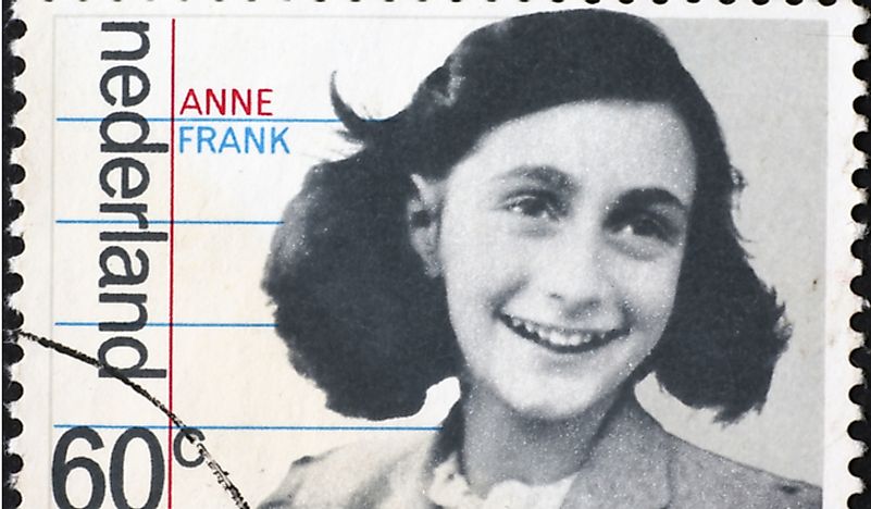 A stamp from the Netherlands featuring Anne Frank. Editorial credit: spatuletail / Shutterstock.com.