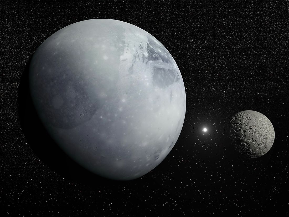 Pluto and its moon Charon. Pluto is often regarded as a minor planet.