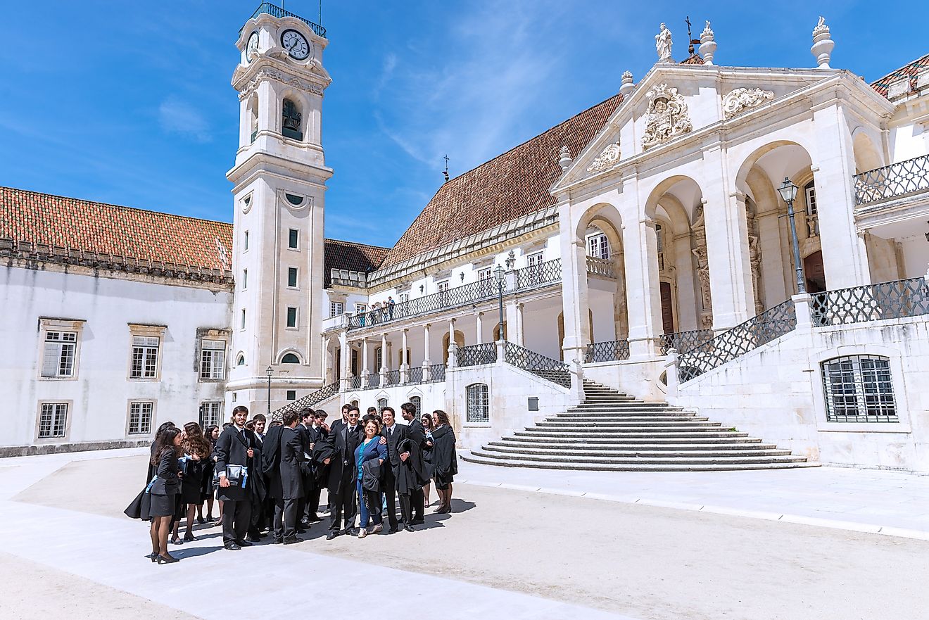 Students celebrating their graduation in Coimbra, Portugal.