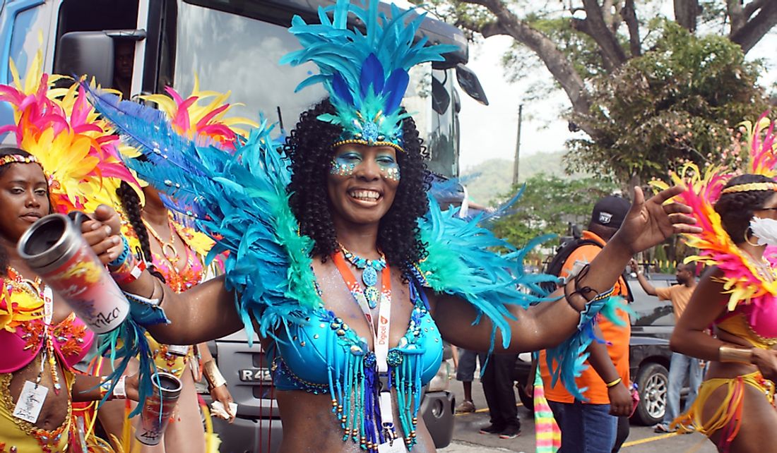 Costumes dancers in the Carnival parade in Castries, Saint Lucia. Editorial credit: Angela N Perryman / Shutterstock.com