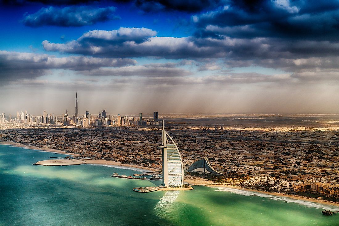 The Burj Al Arab Hotel in Dubai, built on its own artificial island, is known as the world's only 7-star hotel.  Editorial credit: GagliardiImages / Shutterstock.com