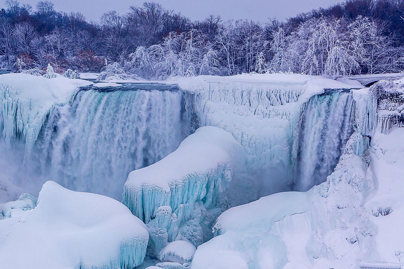 Ice forming around Niagara Falls.