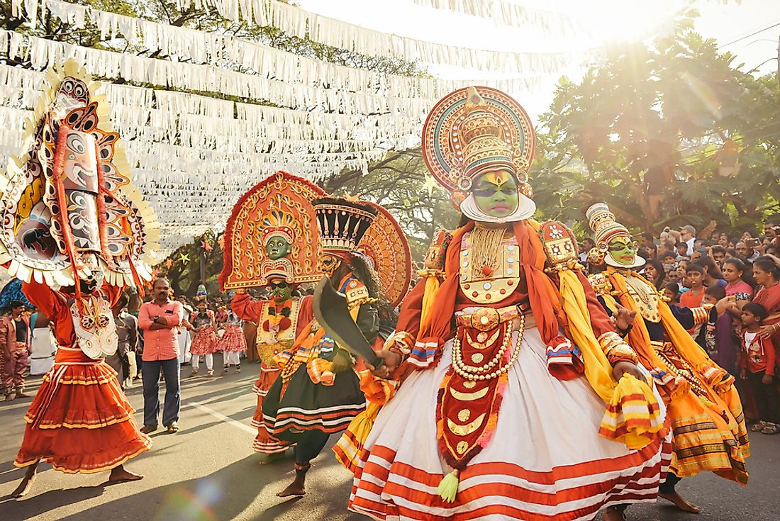 Kathakali, a unique dance form originating in South India. Editorial credit: Dmytro Gilitukha / Shutterstock.com.