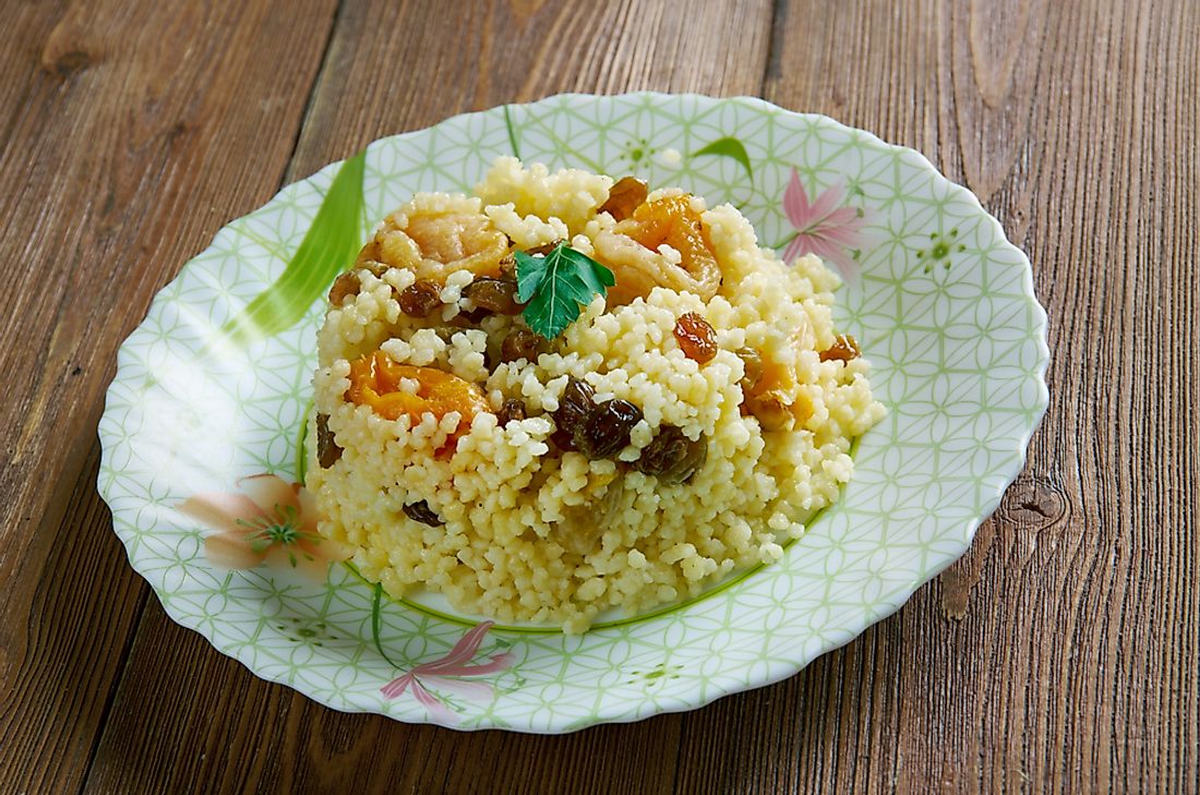 Algerian couscous seen with dried fruit. 