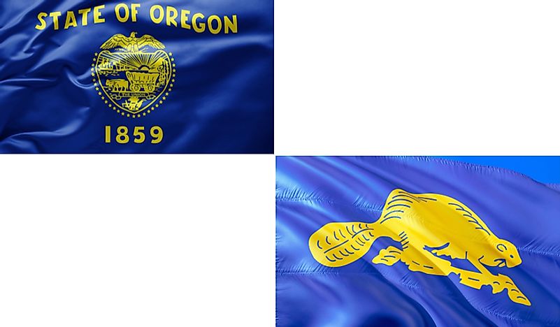 The front and back of Oregon's flag. 