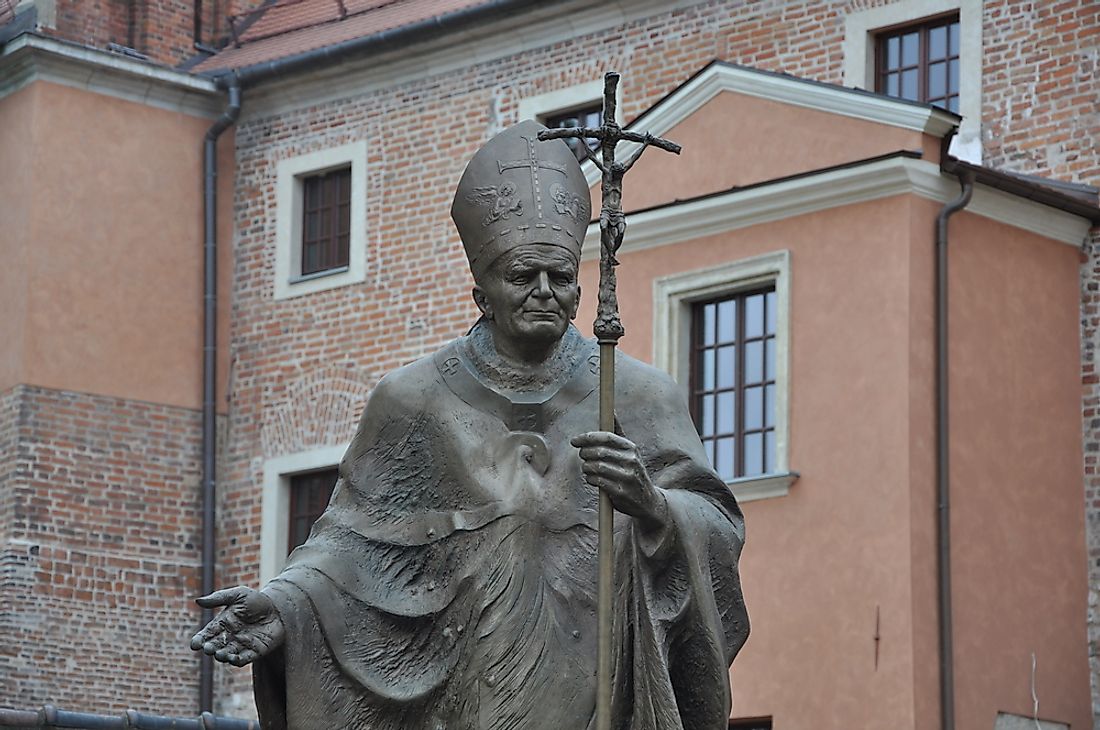 A statue dedicated to Pope John Paul II in Krakow, Poland. 