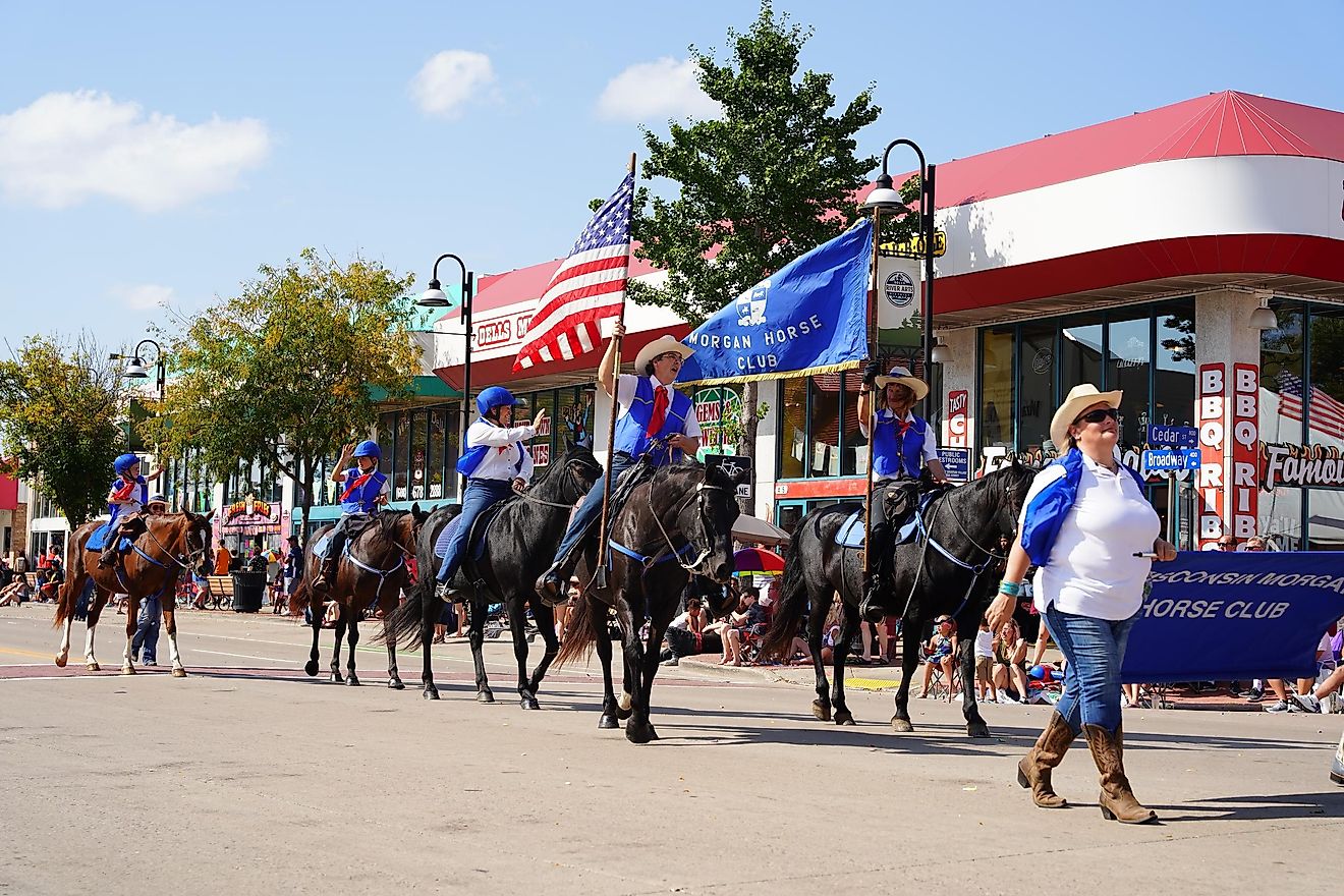 Wisconsin Dells, Wisconsin USA - September 19th, 2021: Members from Wisconsin Morgan Horse Club rode on horses in Wa Zha Wa fall festival parade.