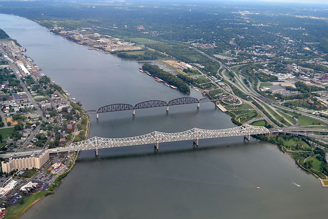 The Ohio River creates a natural border between the cities of Jeffersonville, Indiana and Louisville, Kentucky.