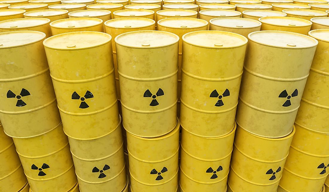 Radioactive nuclear waste barrels. 
