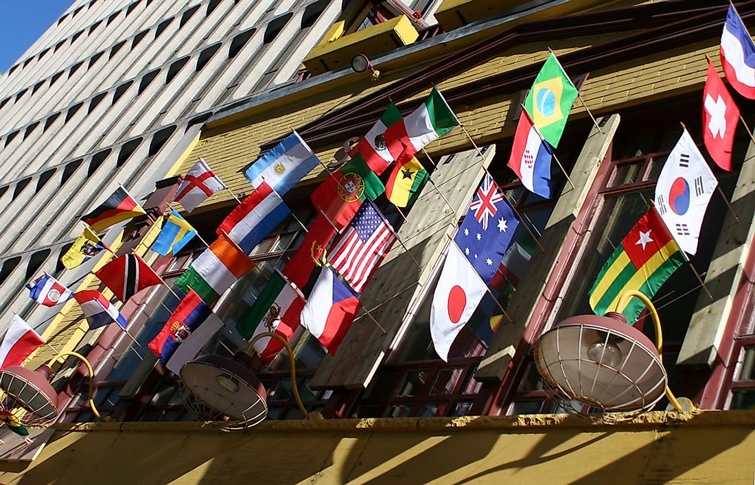 Flags from all around the world on a building in Toronto. 