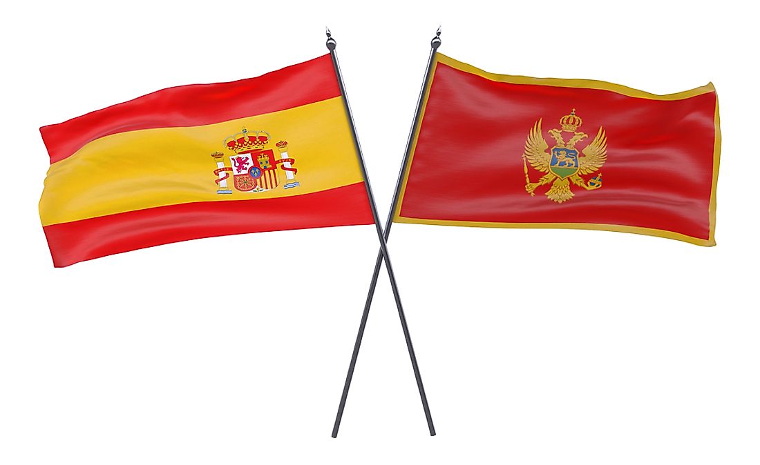 Both the flags of Montenegro and Spain feature lions in their designs. 