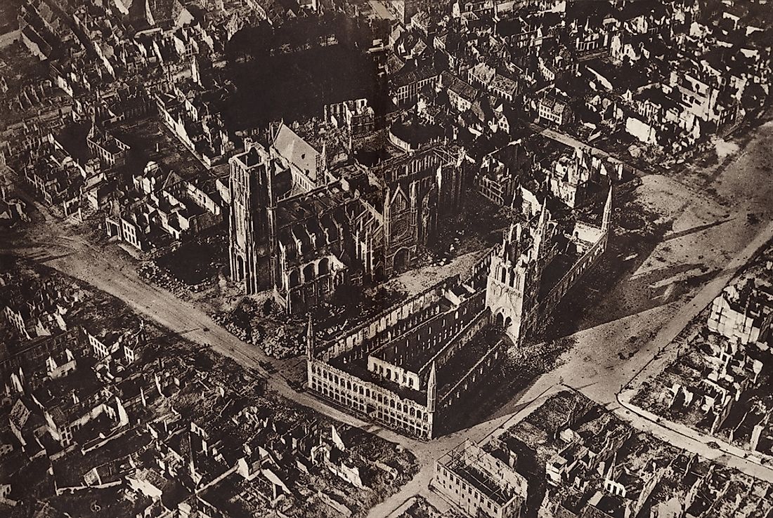 An aerial view of Ypres during WWI. 