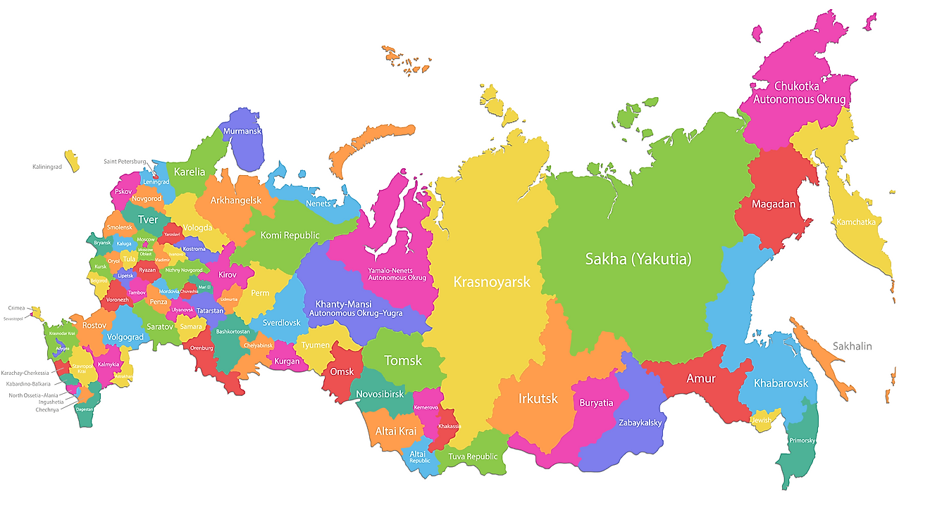 Administrative Map of Russia showing its major administrative divisions.