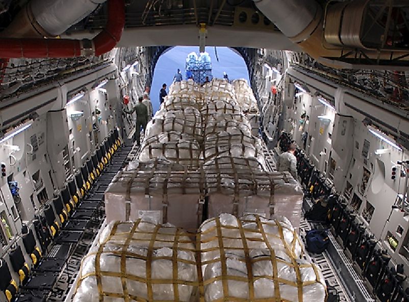 A shipment of foreign aid supplies from the U.S. ready to be unloaded in American Samoa.