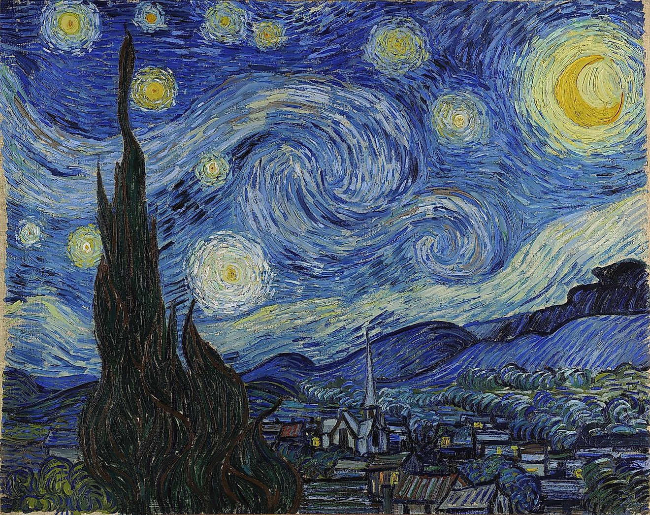 The Starry Night, a famous painting by Vincent Van Gogh. 