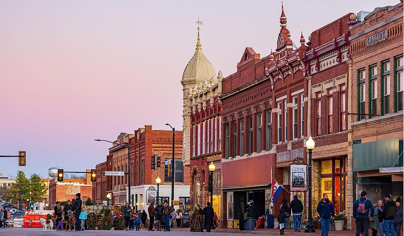 Night view of the historical building in Guthrie, Oklahoma. Editorial credit: Kit Leong / Shutterstock.com