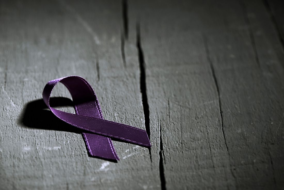A purple ribbon representing the fight against violence aimed at women. 