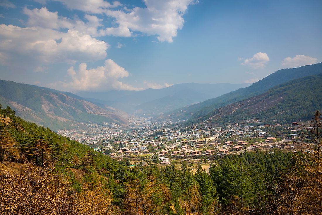 Thimpu is a peaceful and picturesque city located in the Himalayas in Bhutan. Editorial credit: Bhaven Jani / Shutterstock.com.