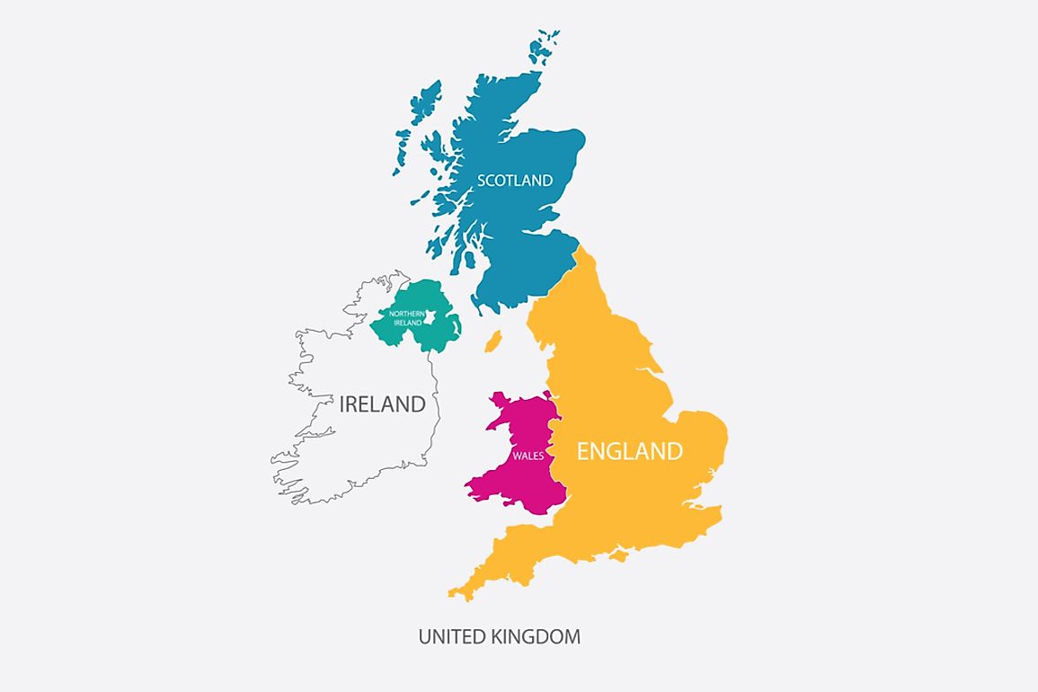 England, Scotland, and Wales are located on the island of Great Britain. When combined with Northern Ireland they make up the country of the United Kingdom.