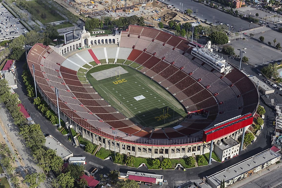 Los Angeles Memorial Coliseum is the current home of both the NFL's Los Angeles Rams and the University of Southern California (USC) Trojans.  Editorial credit: trekandshoot / Shutterstock.com