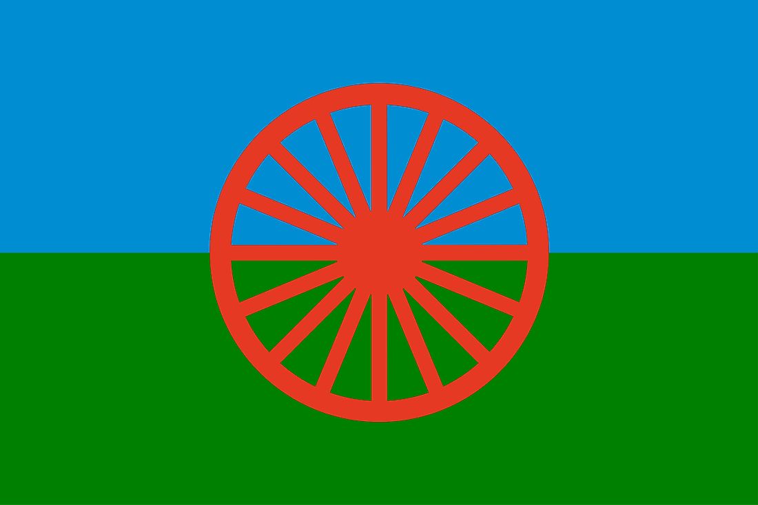 The flag of the Roma people. Many of the Roma people are considered to live a nomadic lifestyle. 