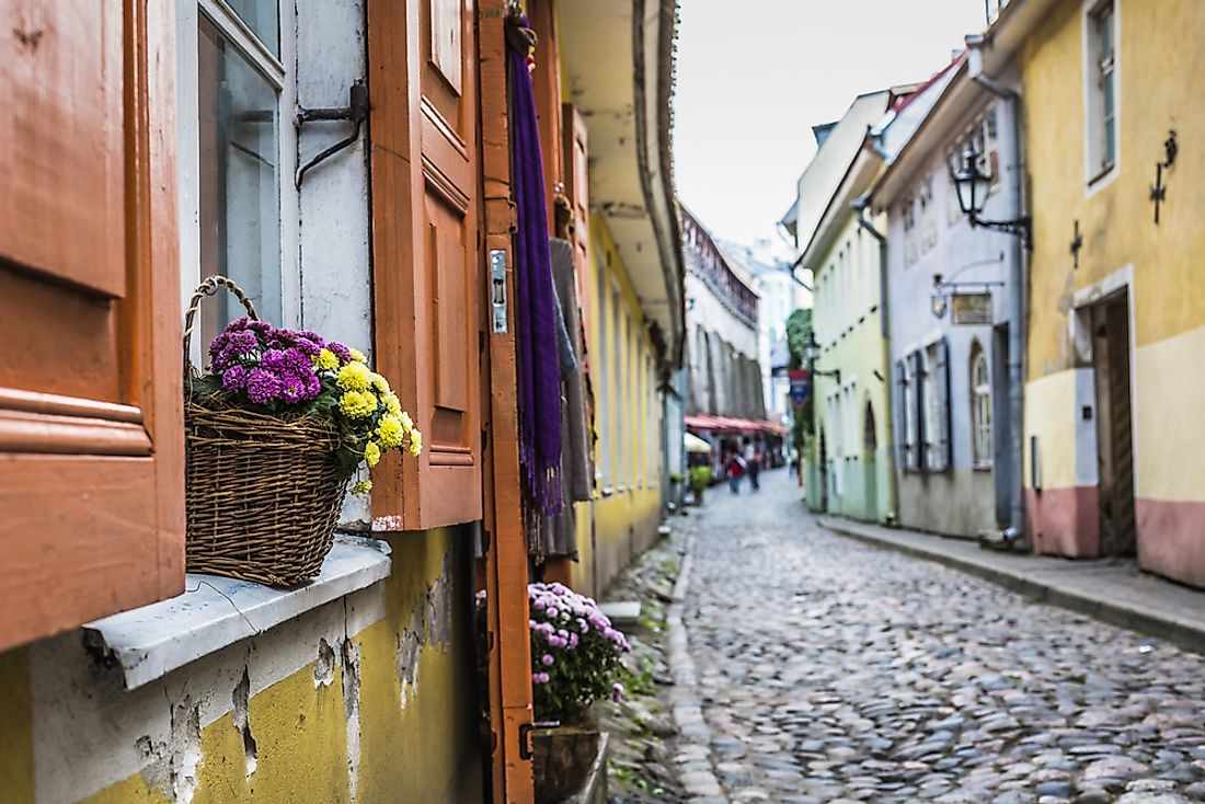 A typical street in Tallinn, Estonia. 