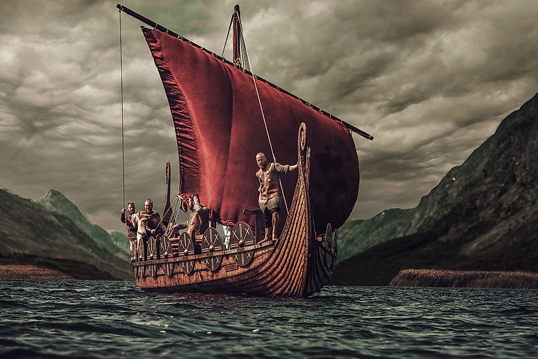 A 3D rendering of a viking longboat. 