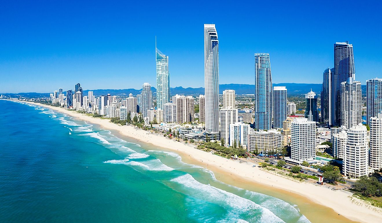 Sunny view of Surfers Paradise on the Gold Coast looking from the North, QLD, Australia.