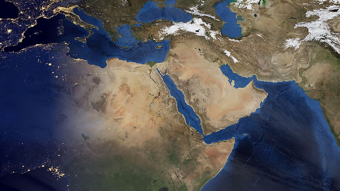 A satellite view of the area of the world known as the Middle East. 