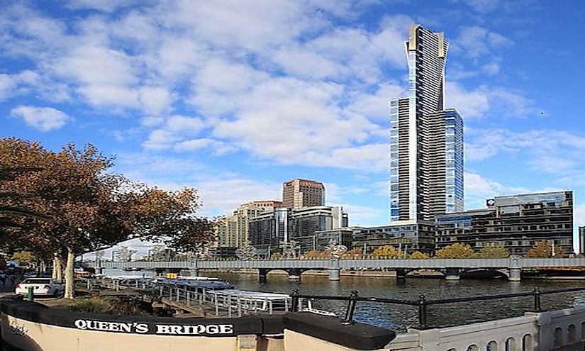 Eureka tower, the tallest building in Melbourne, on the Yarra River in Melbourne, Australia