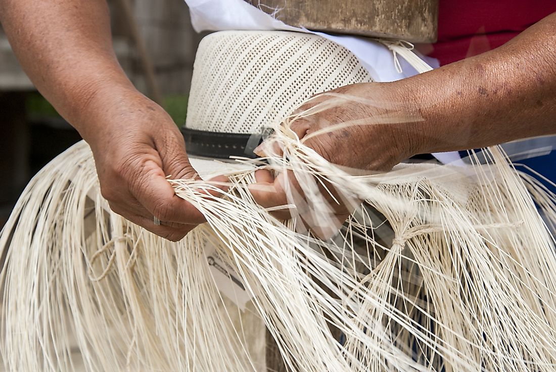 Traditional weaving of Ecuadorian toquilla straw hats, a UNESCO Intangible Cultural Heritage of Ecuador.